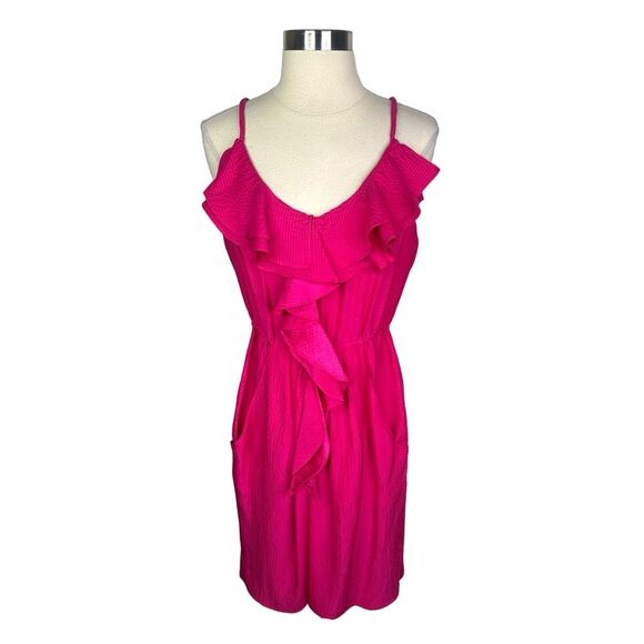 Rebecca Taylor Raspberry Waterfall Ruffle Front 100% Silk Mini Dress - Size 6 - Picture 1 of 6